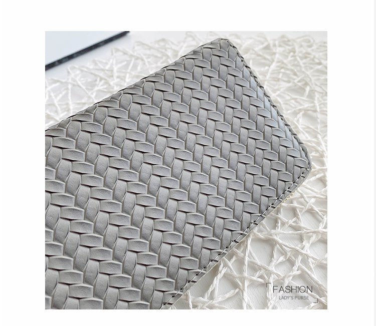 Mid-Length Zipper Clutch European and American Style Fashion Export Pu Leather Woven Purse