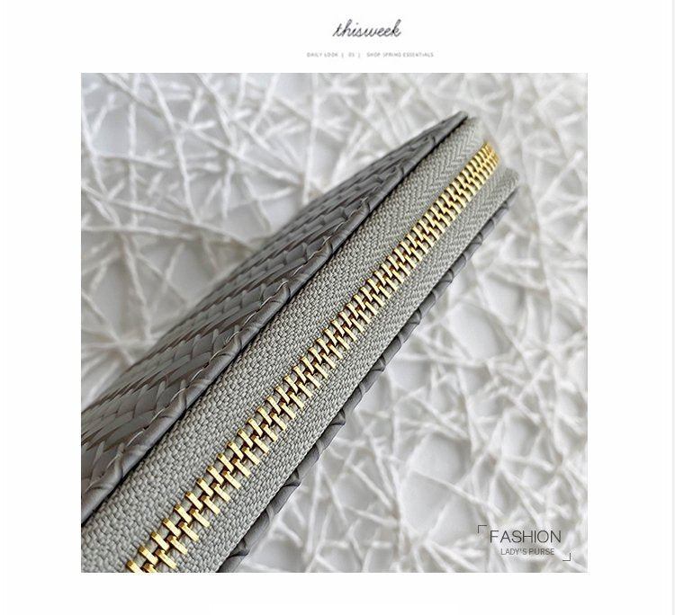 Mid-Length Zipper Clutch European and American Style Fashion Export Pu Leather Woven Purse