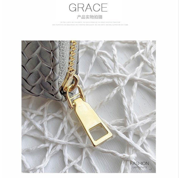 Mid-Length Zipper Clutch European and American Style Fashion Export Pu Leather Woven Purse