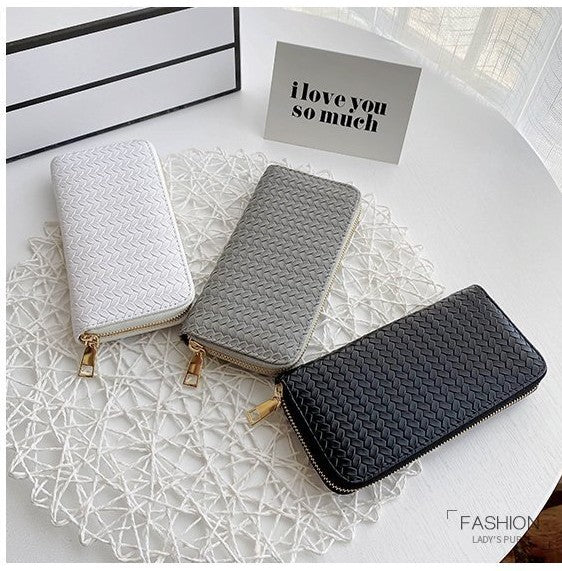 Mid-Length Zipper Clutch European and American Style Fashion Export Pu Leather Woven Purse