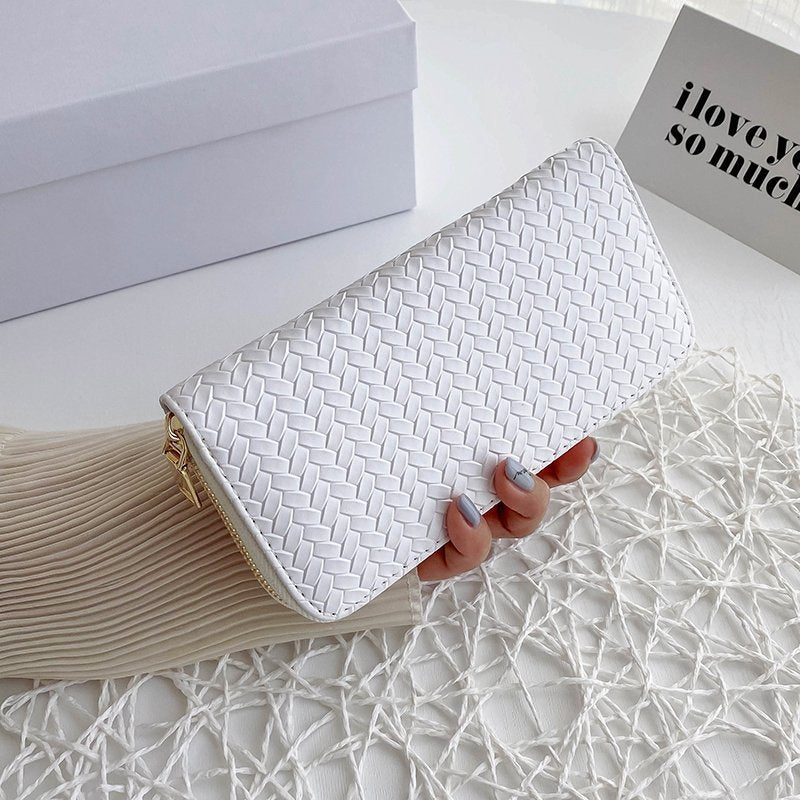 Mid-Length Zipper Clutch European and American Style Fashion Export Pu Leather Woven Purse