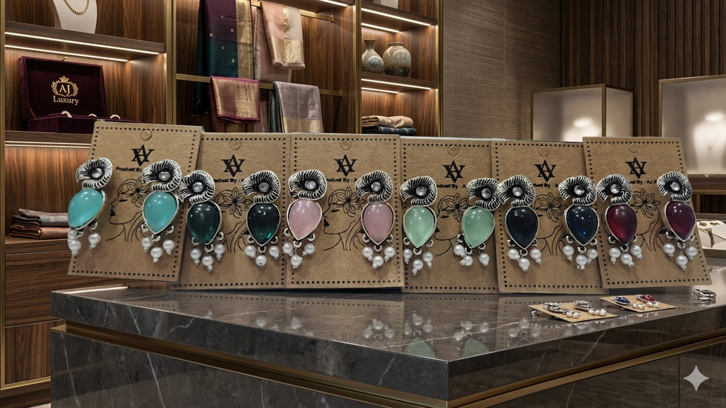 Aura: Oxidized Tribal Teardrop Earrings with Pastel Accents