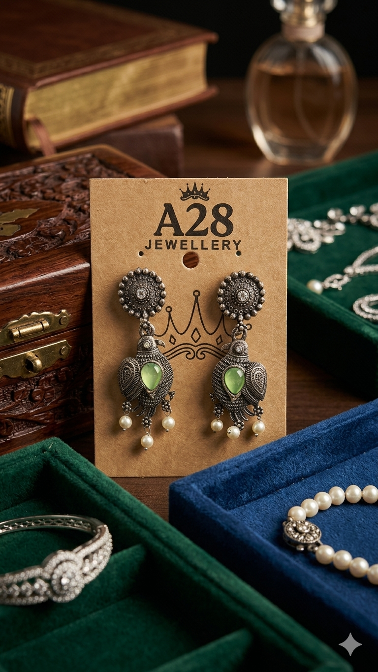 Pankhi: Oxidized Bird-Motif Earrings with Colorful Stone Accents