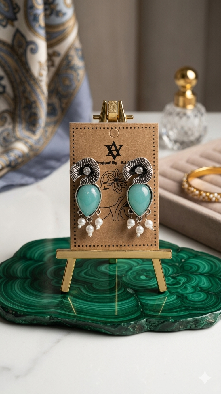 Aura: Oxidized Tribal Teardrop Earrings with Pastel Accents