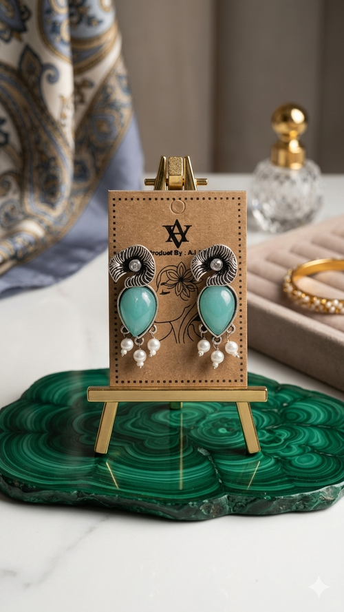 Aura: Oxidized Tribal Teardrop Earrings with Pastel Accents