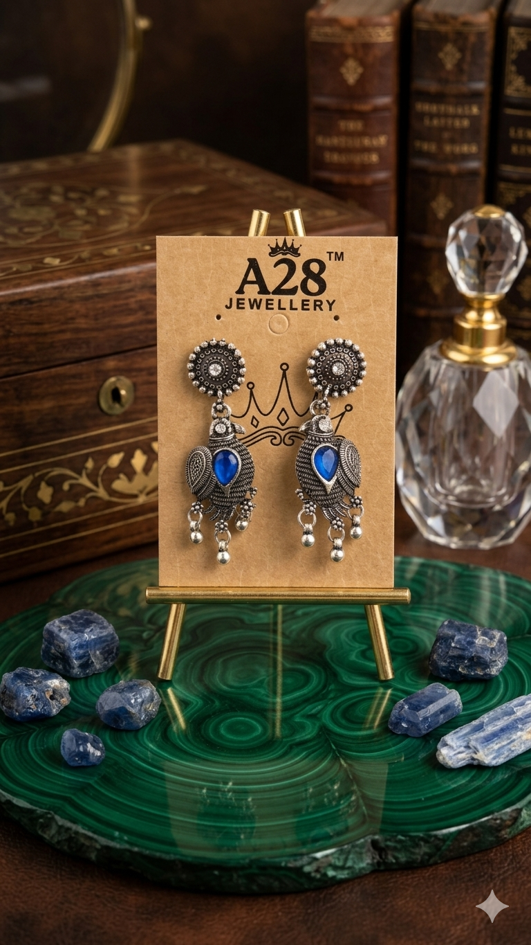 Pankhi: Oxidized Bird-Motif Earrings with Colorful Stone Accents