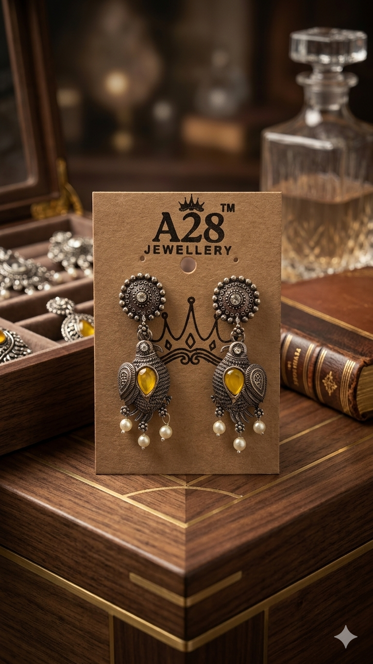 Pankhi: Oxidized Bird-Motif Earrings with Colorful Stone Accents