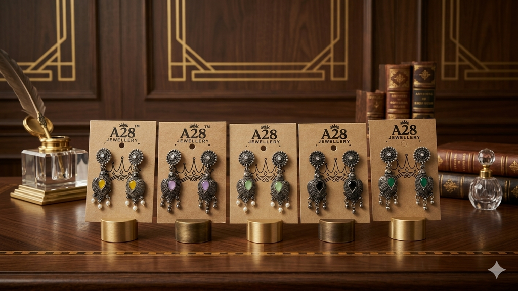 Pankhi: Oxidized Bird-Motif Earrings with Colorful Stone Accents