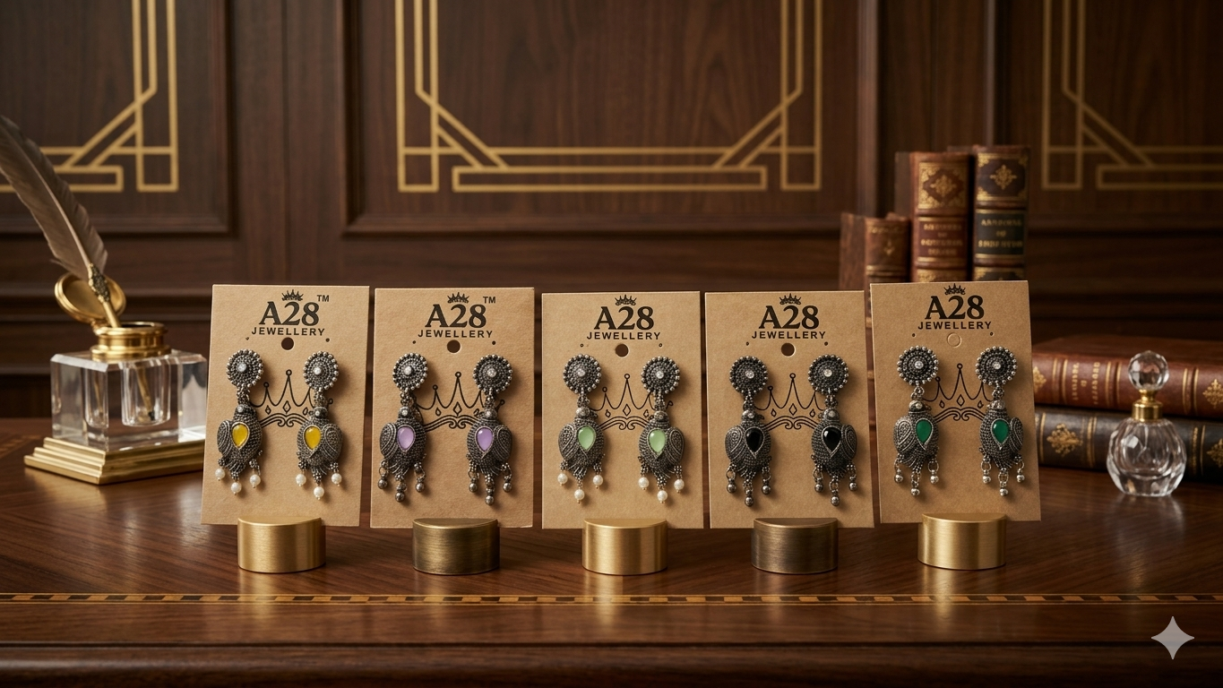 Pankhi: Oxidized Bird-Motif Earrings with Colorful Stone Accents