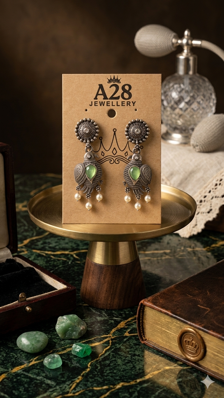 Pankhi: Oxidized Bird-Motif Earrings with Colorful Stone Accents