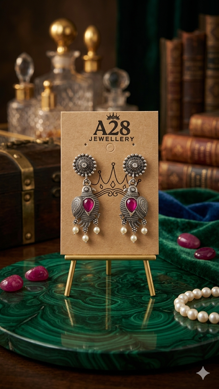 Pankhi: Oxidized Bird-Motif Earrings with Colorful Stone Accents