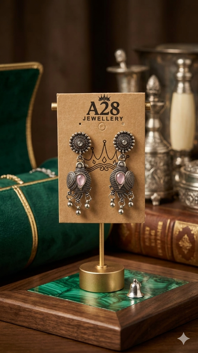 Pankhi: Oxidized Bird-Motif Earrings with Colorful Stone Accents