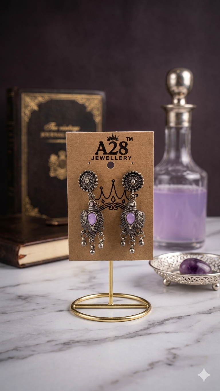 Pankhi: Oxidized Bird-Motif Earrings with Colorful Stone Accents