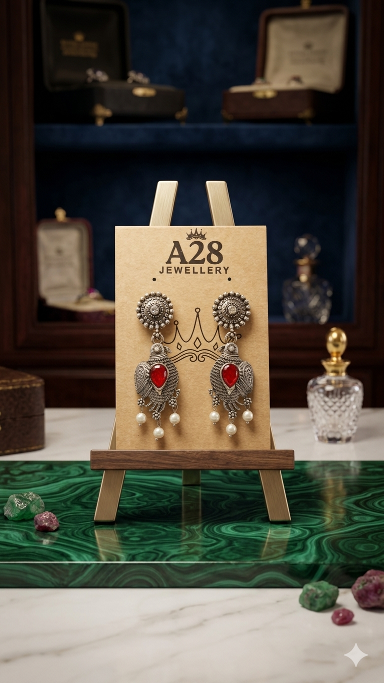 Pankhi: Oxidized Bird-Motif Earrings with Colorful Stone Accents