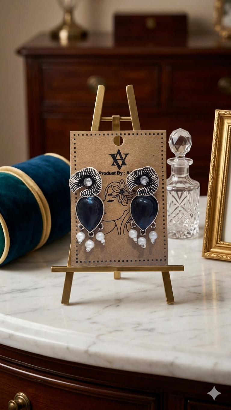 Aura: Oxidized Tribal Teardrop Earrings with Pastel Accents