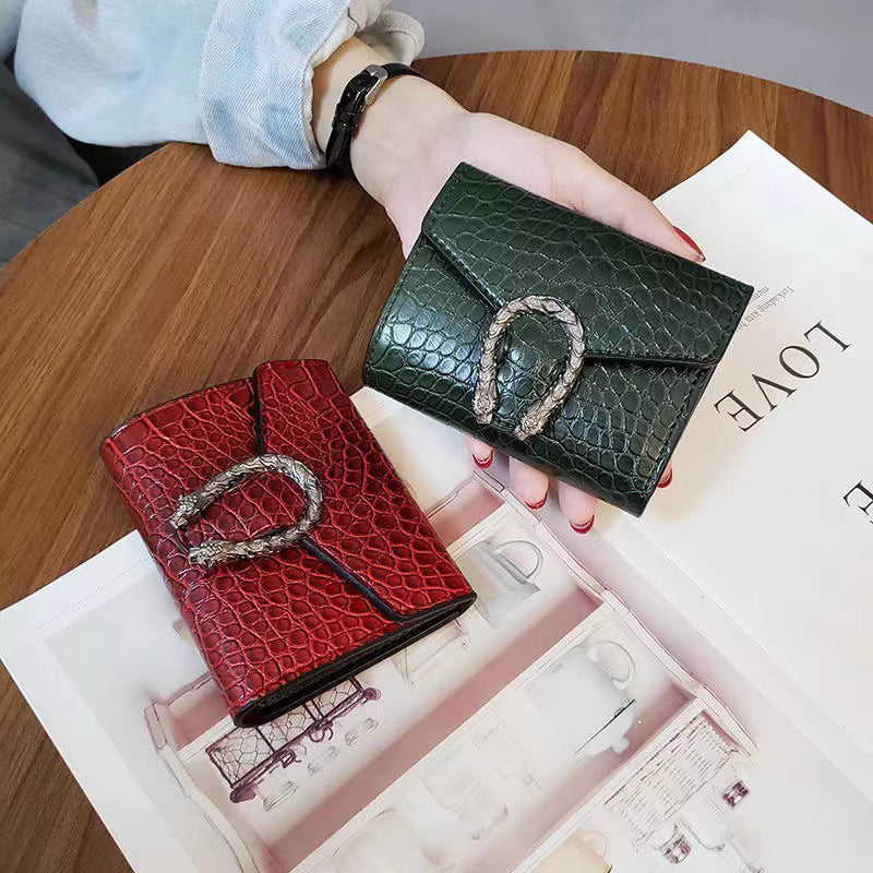 Wallet women's fashion student short folding coin purse mini version multi-card crocodile pattern