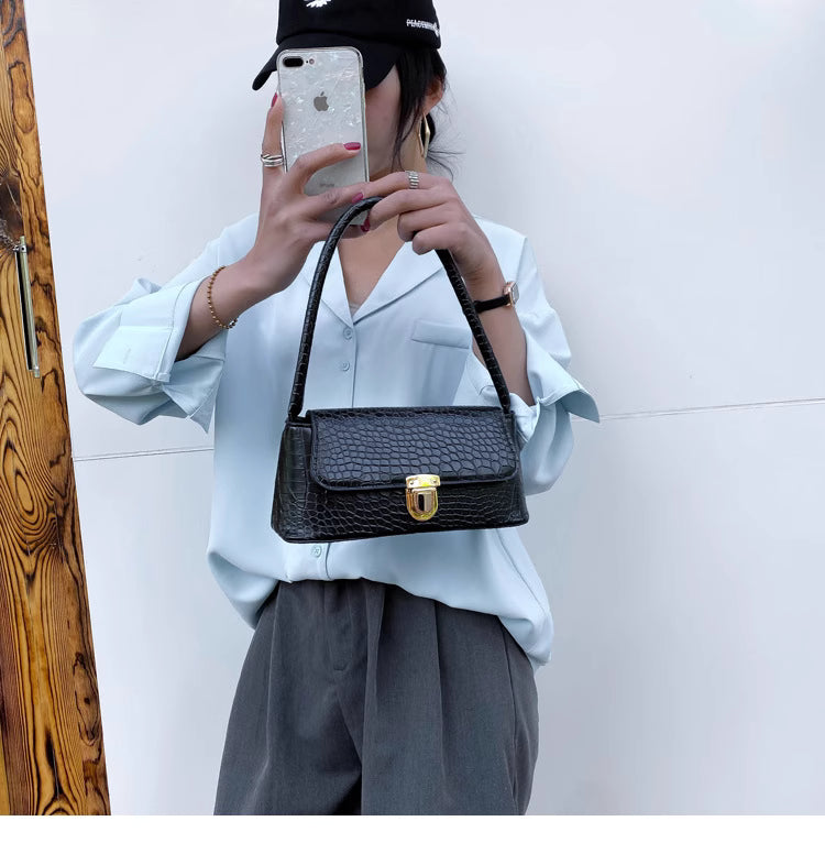 New trendy Korean style Crocodile texture handheld shoulder bags underarm bags