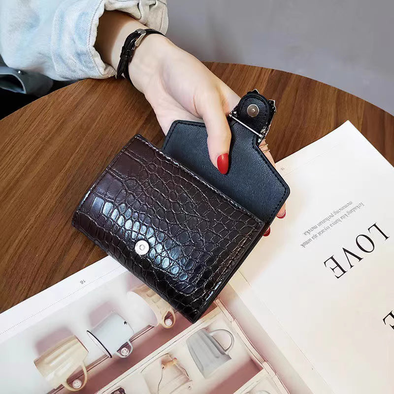 Wallet women's fashion student short folding coin purse mini version multi-card crocodile pattern