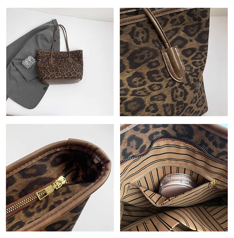 Casual Leopard Print Portable Tote Bag Autumn and Winter New Suede Large Capacity