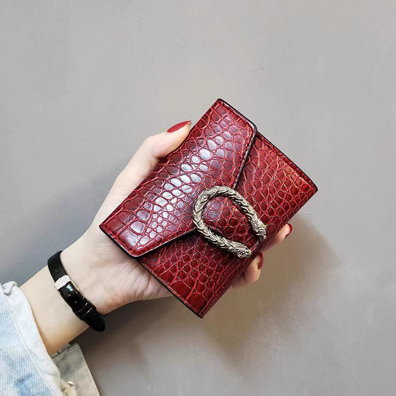 Wallet women's fashion student short folding coin purse mini version multi-card crocodile pattern
