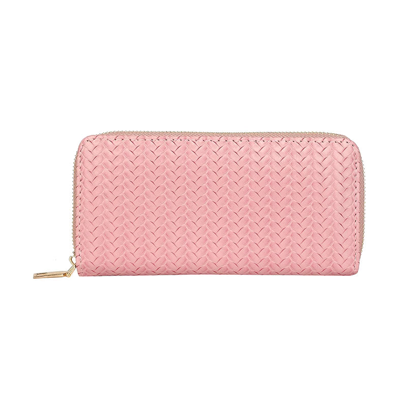 Mid-Length Zipper Clutch Woven PU Leather Purse in European and American Fashion Style