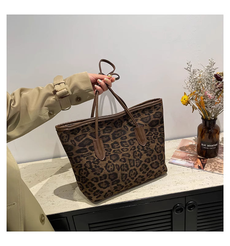 Casual Leopard Print Portable Tote Bag Autumn and Winter New Suede Large Capacity