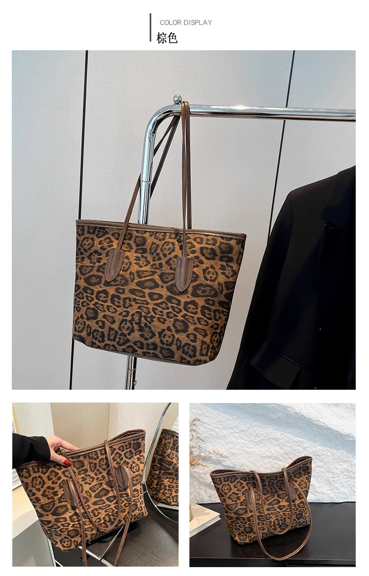 Casual Leopard Print Portable Tote Bag Autumn and Winter New Suede Large Capacity