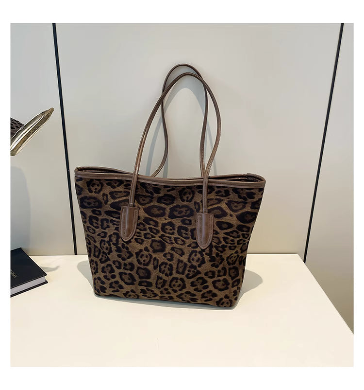 Casual Leopard Print Portable Tote Bag Autumn and Winter New Suede Large Capacity
