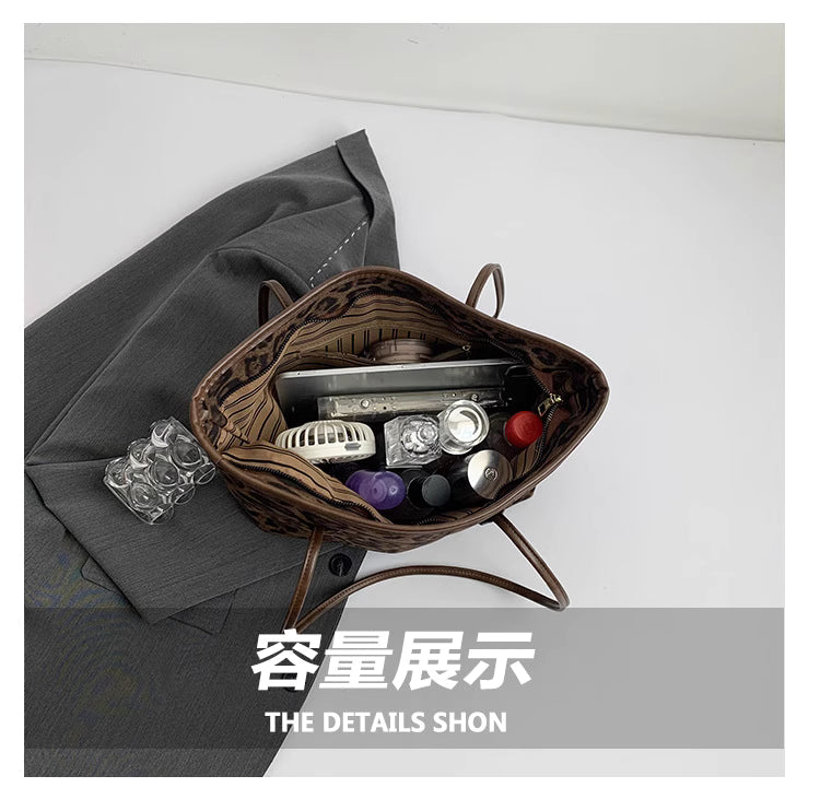Casual Leopard Print Portable Tote Bag Autumn and Winter New Suede Large Capacity
