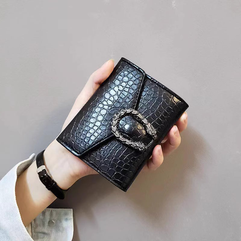 Wallet women's fashion student short folding coin purse mini version multi-card crocodile pattern