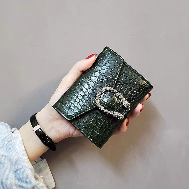 Wallet women's fashion student short folding coin purse mini version multi-card crocodile pattern
