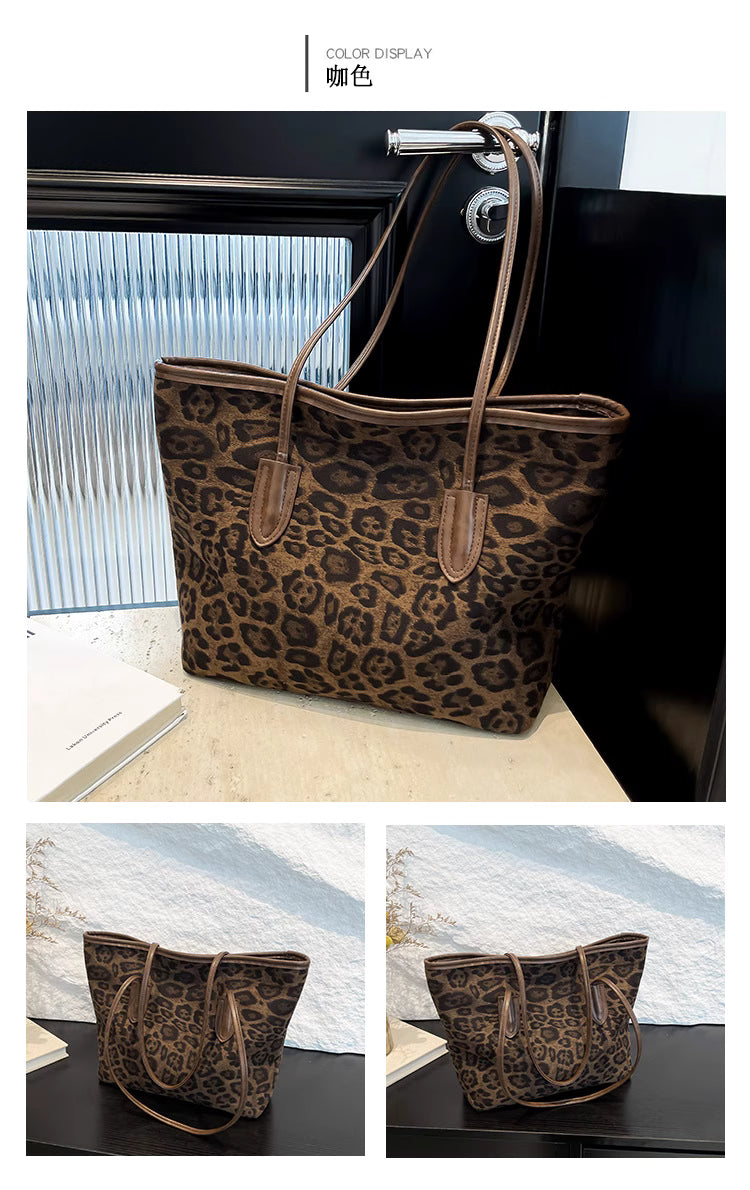 Casual Leopard Print Portable Tote Bag Autumn and Winter New Suede Large Capacity
