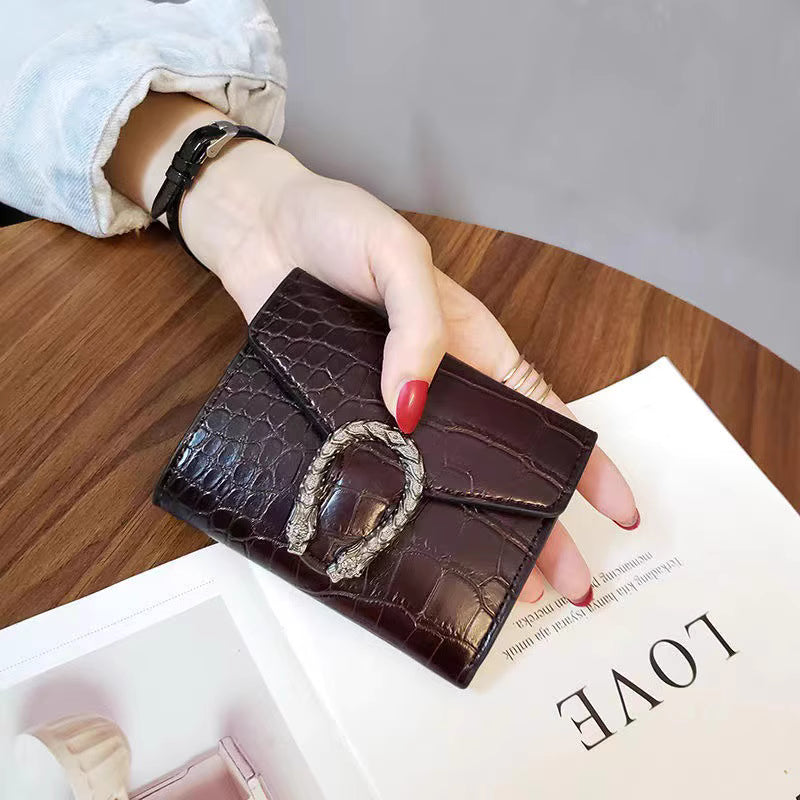 Wallet women's fashion student short folding coin purse mini version multi-card crocodile pattern