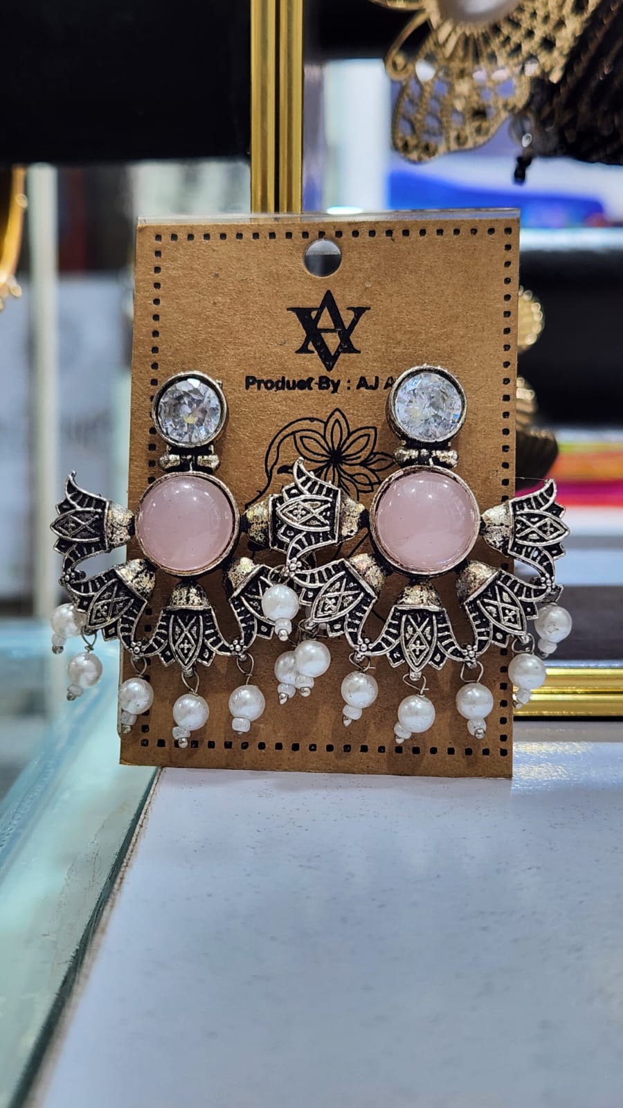 Royal Bloom Oxidised Stone Earrings