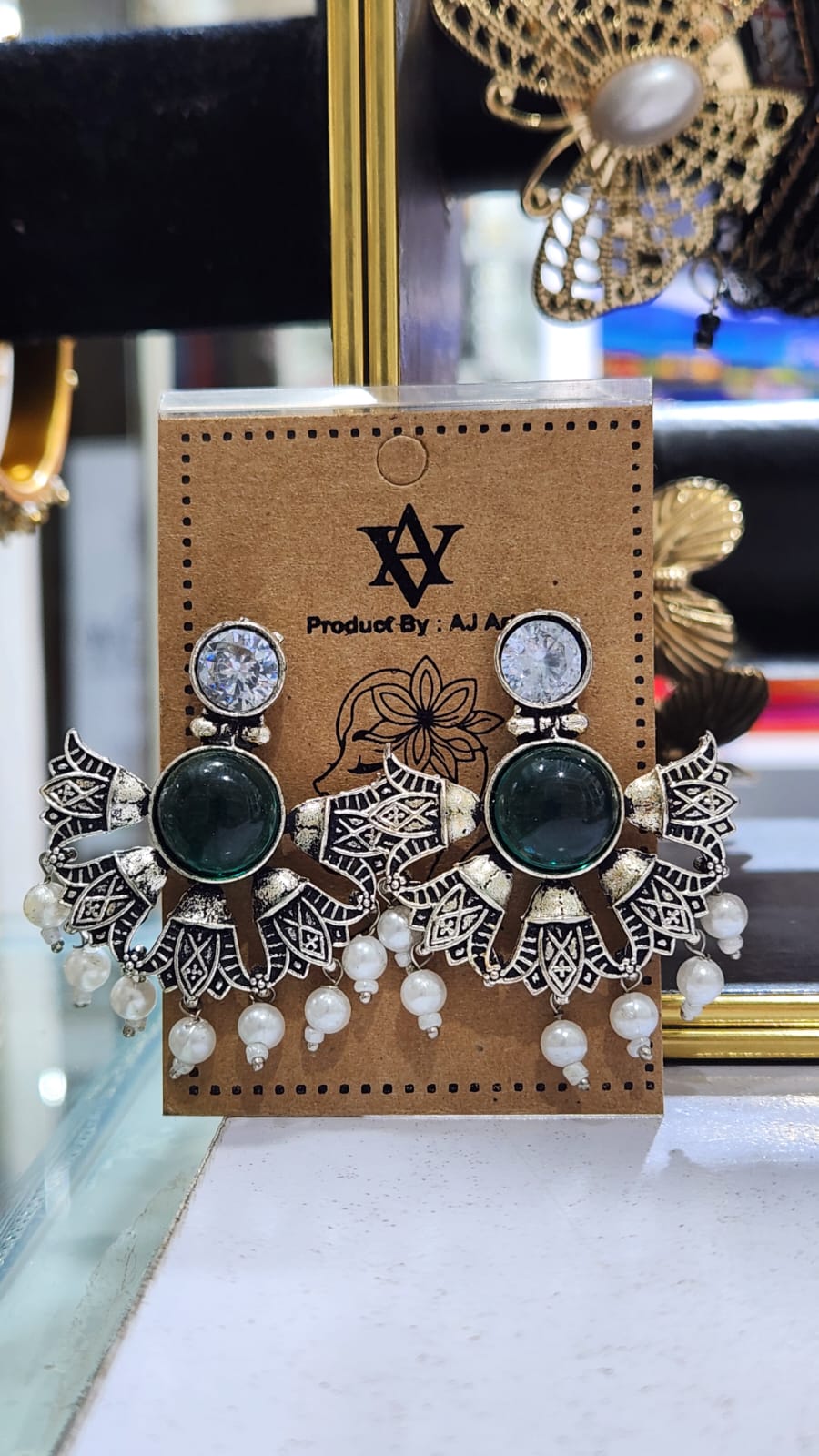 Royal Bloom Oxidised Stone Earrings