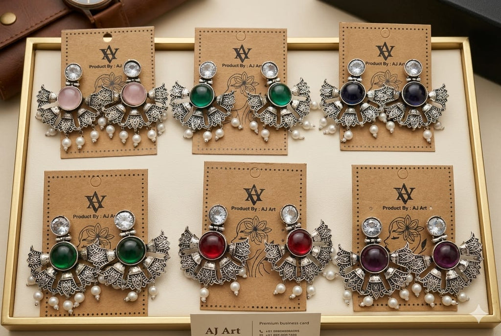 Royal Bloom Oxidised Stone Earrings