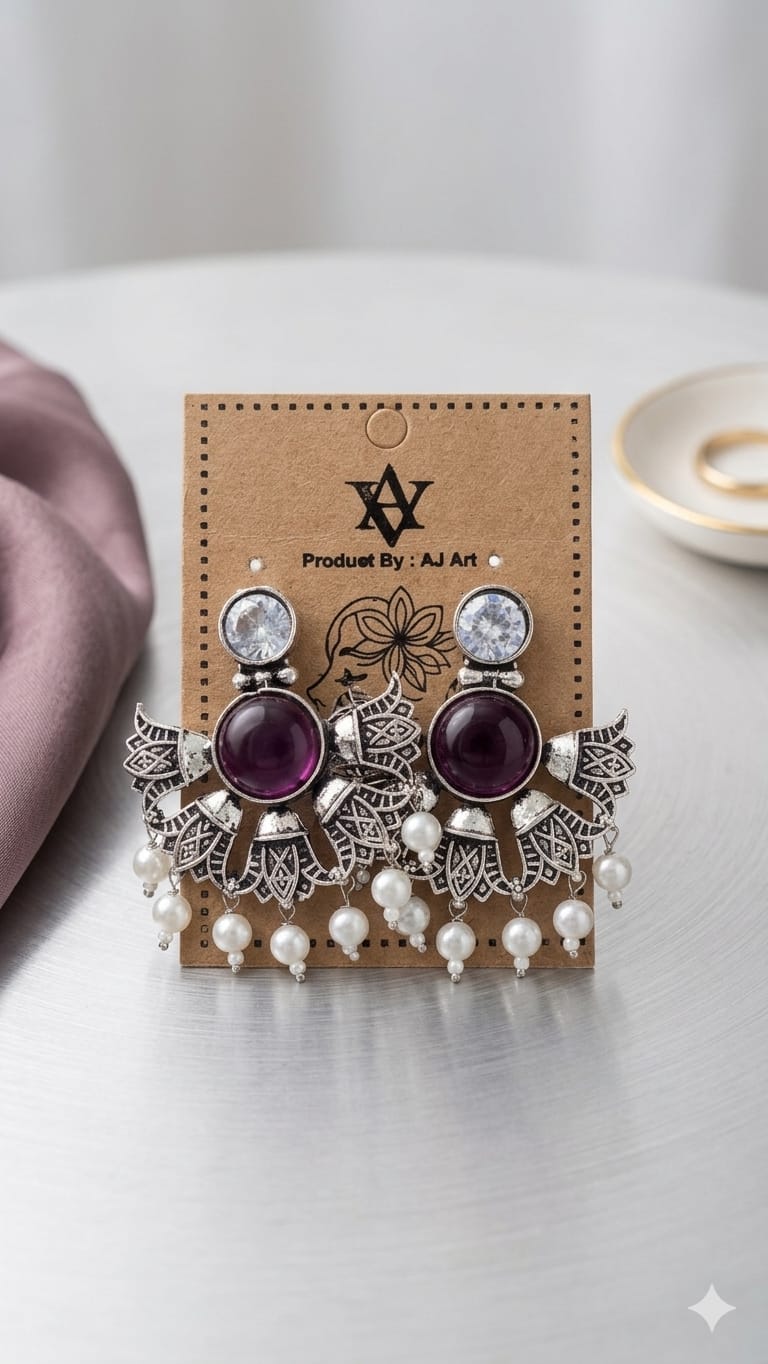 Royal Bloom Oxidised Stone Earrings