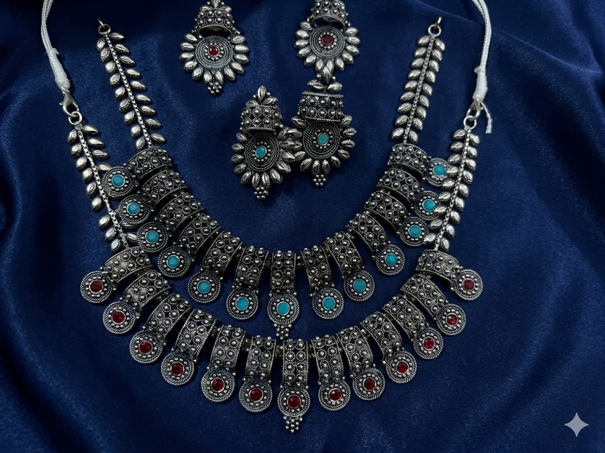 Black Polish Oxidized Statement Neckpiece Set