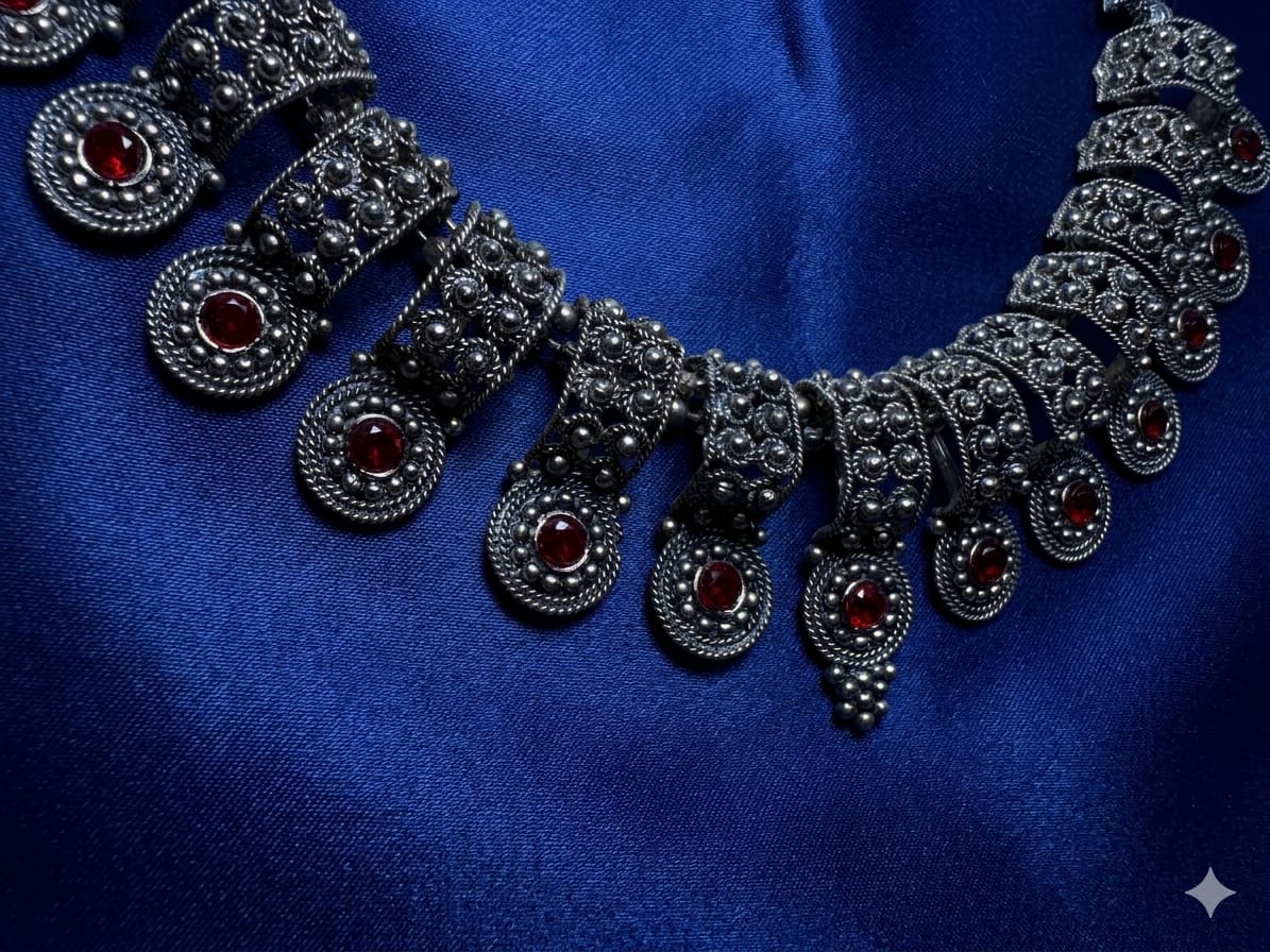 Black Polish Oxidized Statement Neckpiece Set