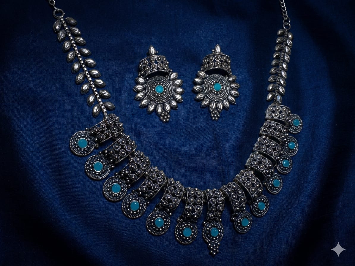 Black Polish Oxidized Statement Neckpiece Set