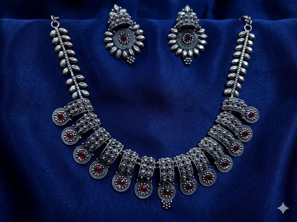 Black Polish Oxidized Statement Neckpiece Set