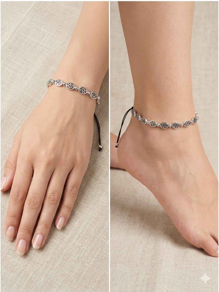 Vintage Filigree German Silver Anklet/Bracelet & "Gajraj" Elephant Caravan German Silver Anklet