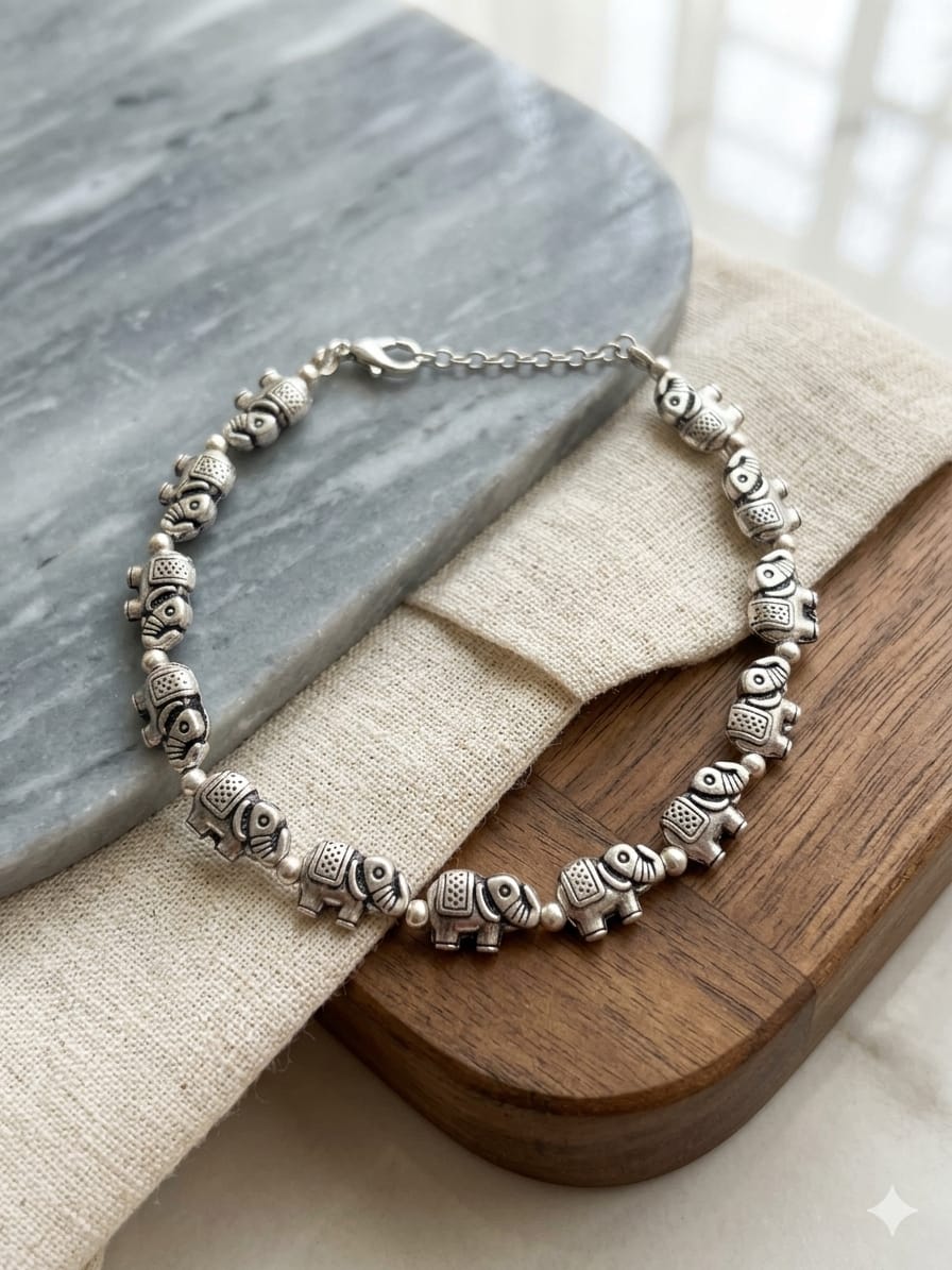 Vintage Filigree German Silver Anklet/Bracelet & "Gajraj" Elephant Caravan German Silver Anklet