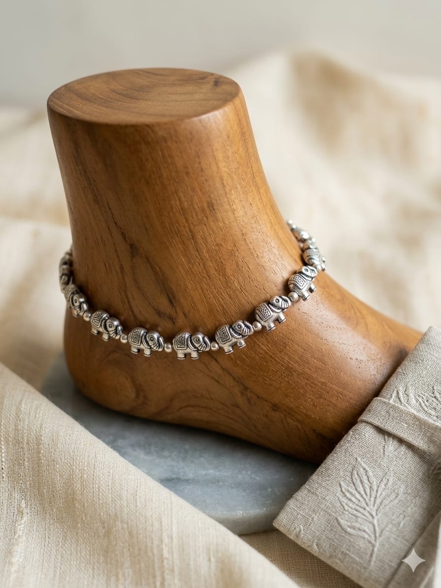 Vintage Filigree German Silver Anklet/Bracelet & "Gajraj" Elephant Caravan German Silver Anklet