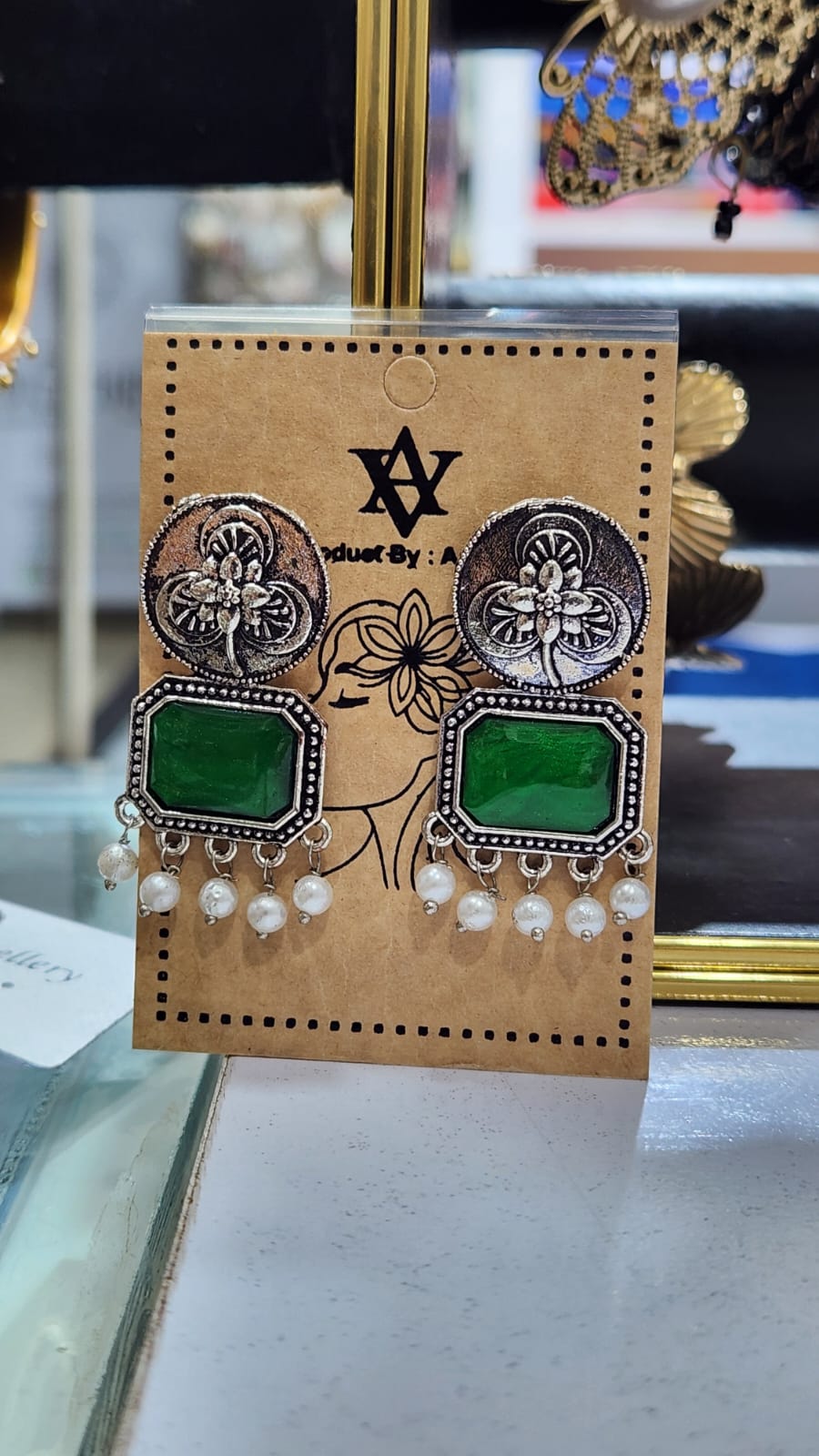 Vintage German Silver Stone Earrings with Pearl Drops