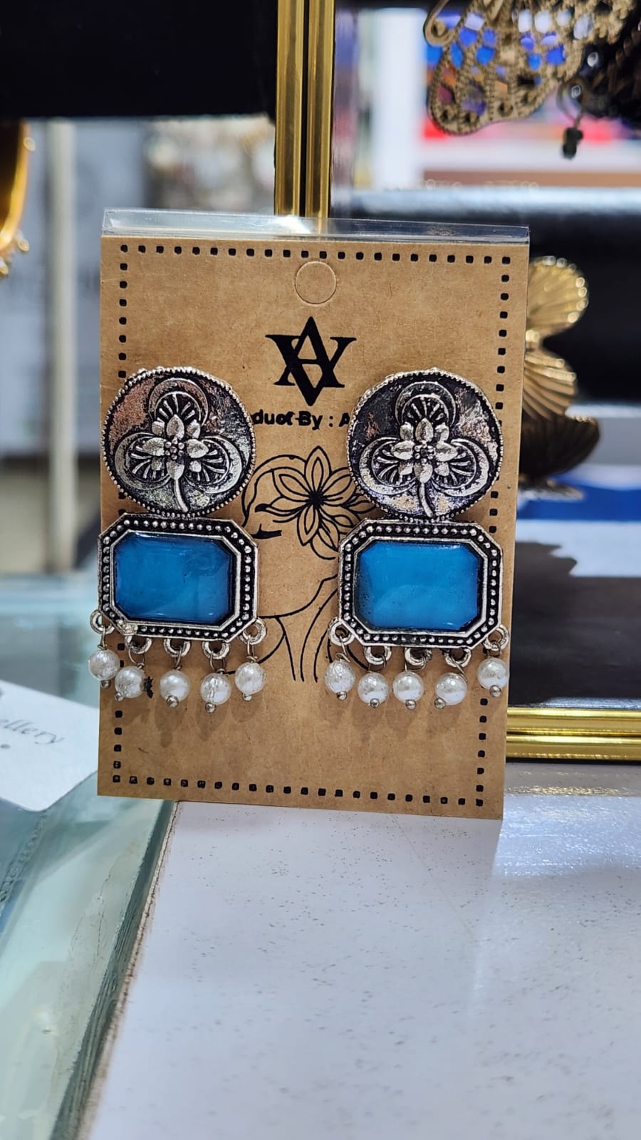 Vintage German Silver Stone Earrings with Pearl Drops