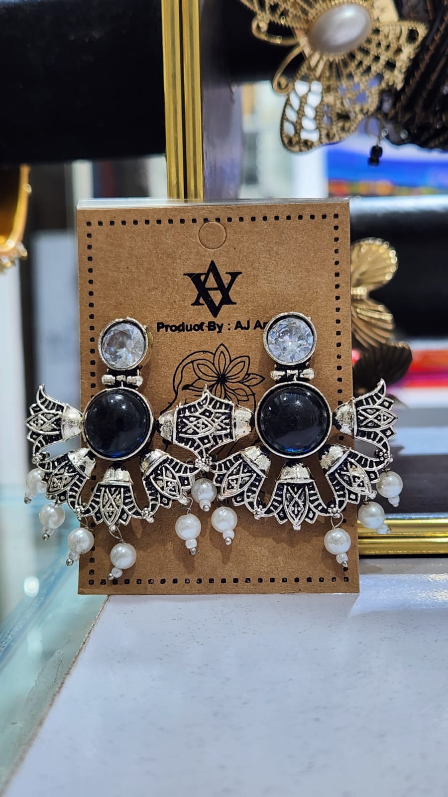 Royal Bloom Oxidised Stone Earrings