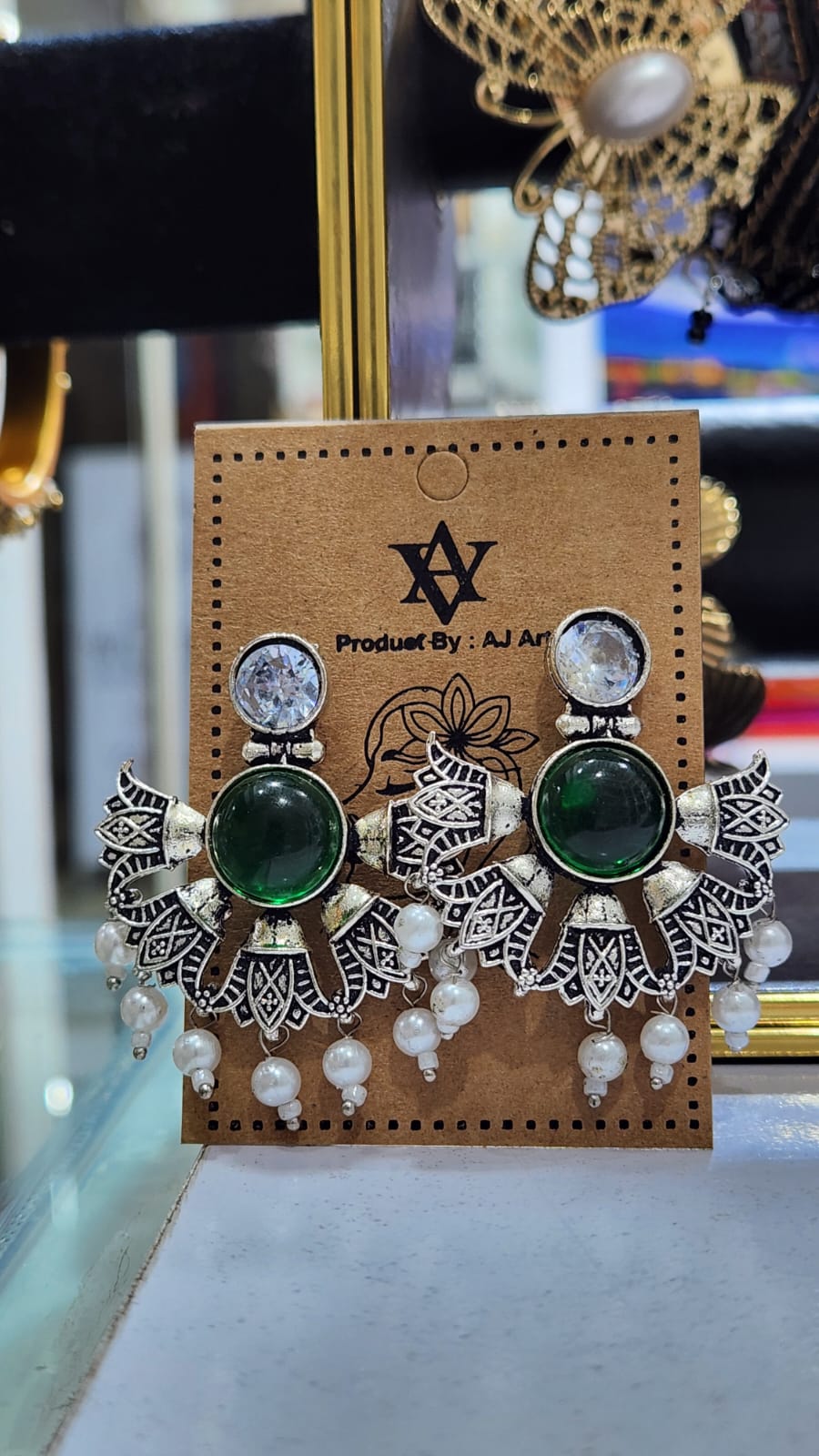 Royal Bloom Oxidised Stone Earrings