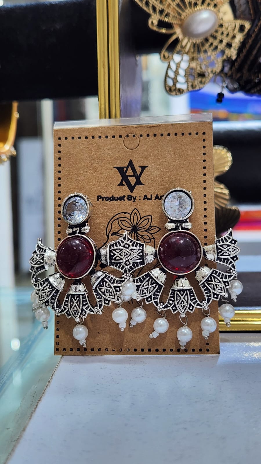 Royal Bloom Oxidised Stone Earrings