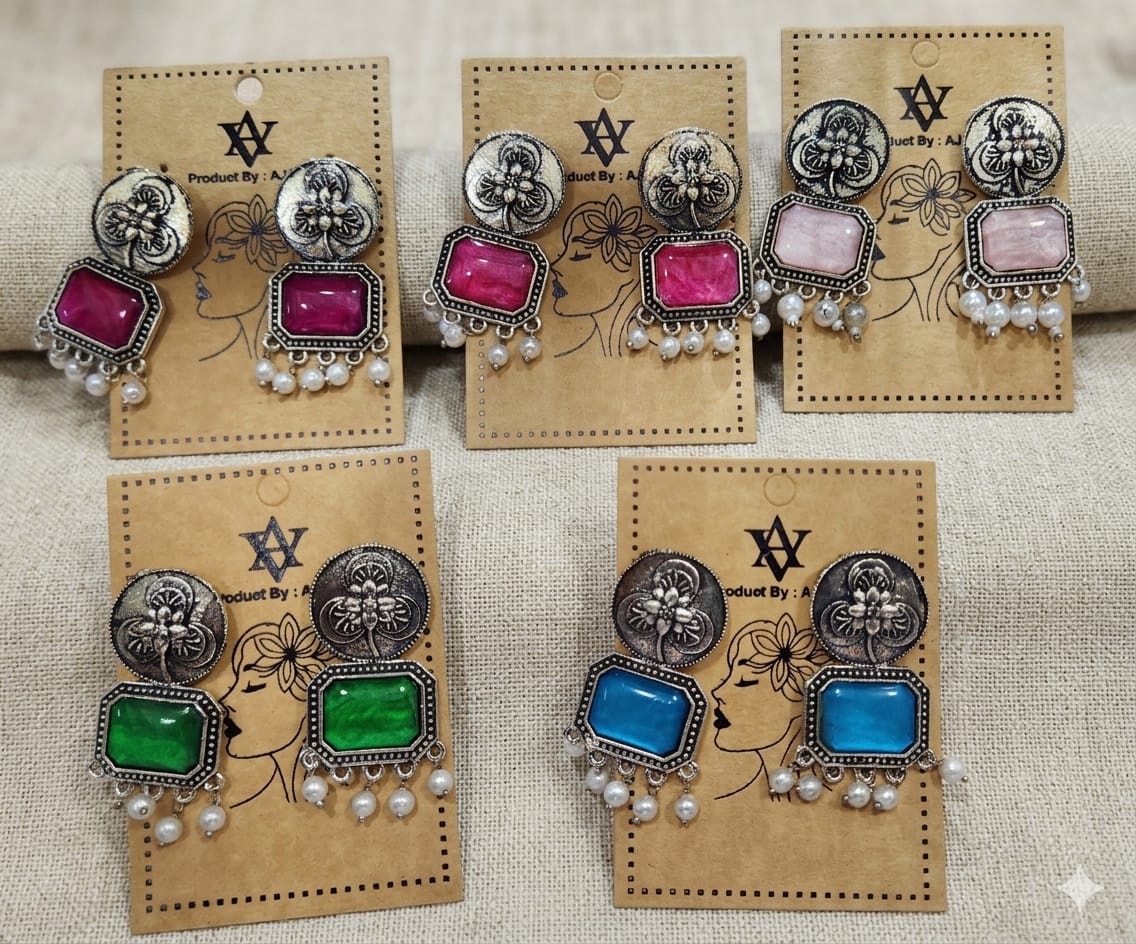 Vintage German Silver Stone Earrings with Pearl Drops